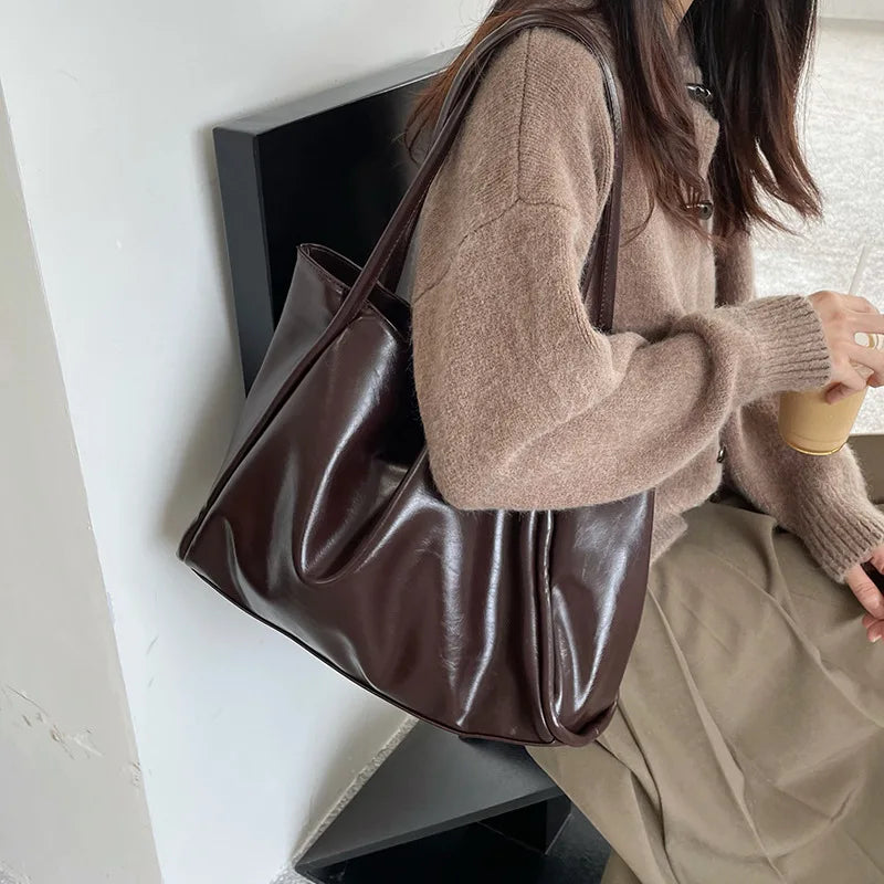 Casual Women Tote Handbags Soft Leather Shoulder Bag High Capacity Shopping Bag