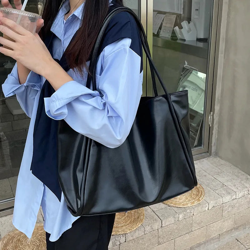 Casual Women Tote Handbags Soft Leather Shoulder Bag High Capacity Shopping Bag