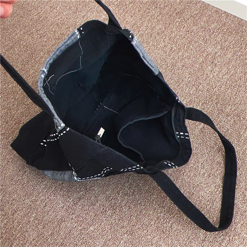 Casual Women's Canvas Shoulder Bag with Embroidery - Large Capacity Tote Handbag