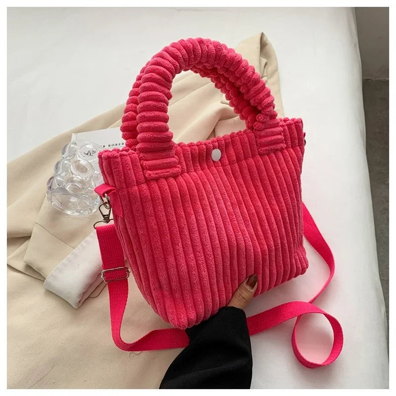 Corduroy Crossbody Bag Side Shoulder Cotton Zipper Tote Handbags