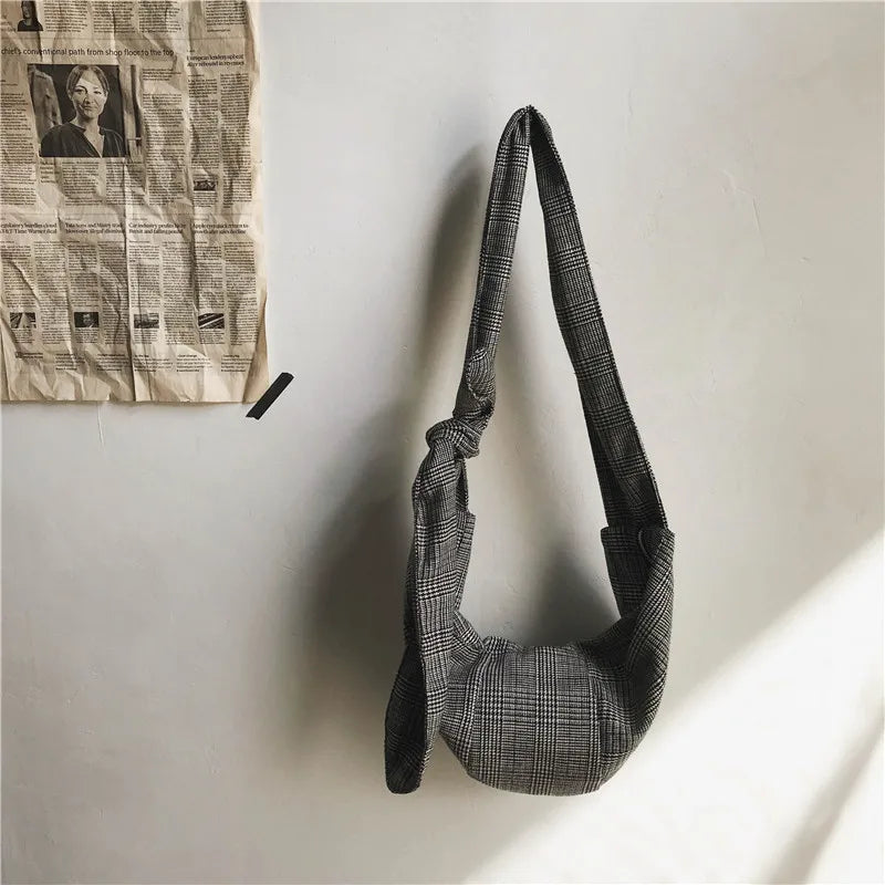 Women's Canvas Shoulder Bag Plaid Handbag Large Capacity Tote Crossbody