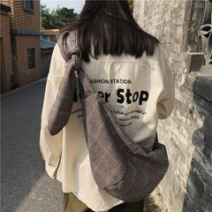 Women's Canvas Shoulder Bag Plaid Handbag Large Capacity Tote Crossbody