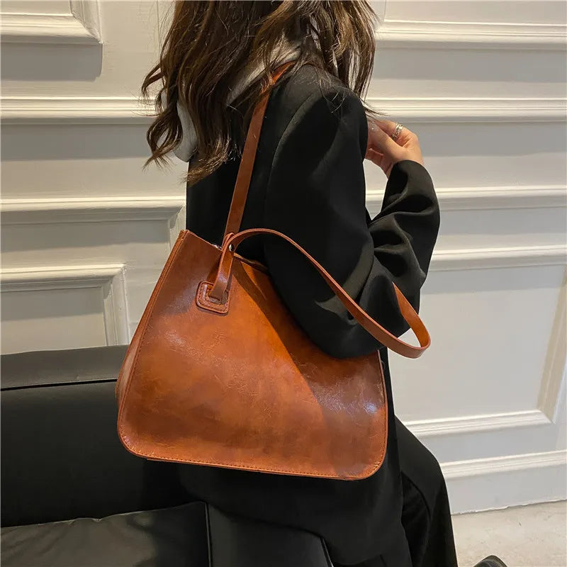 Casual Women's Shoulder Bag Winter PU Leather Tote Bags For Women Large Capacity