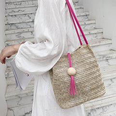 Casual One-shoulder Straw Bag Wild Bucket Bag Female Weave Handbag