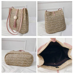 Casual One-shoulder Straw Bag Wild Bucket Bag Female Weave Handbag