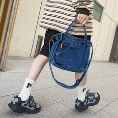 Denim Shoulder Messenger Bag for Women Large Tote Handbag