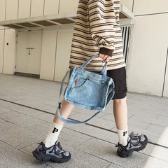 Denim Shoulder Messenger Bag for Women Large Tote Handbag
