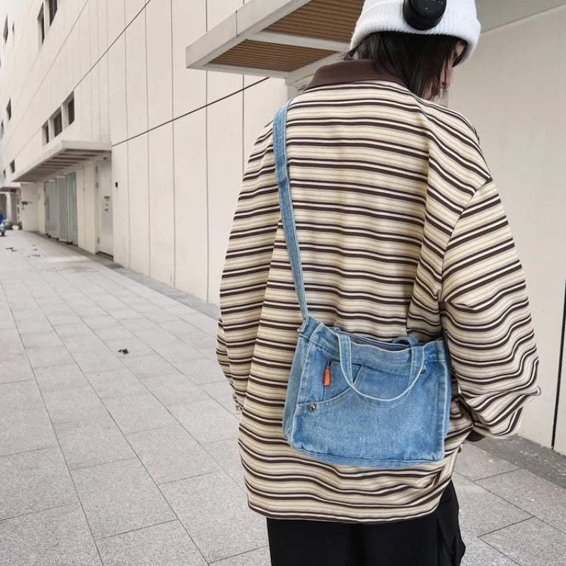 Denim Shoulder Messenger Bag for Women Large Tote Handbag