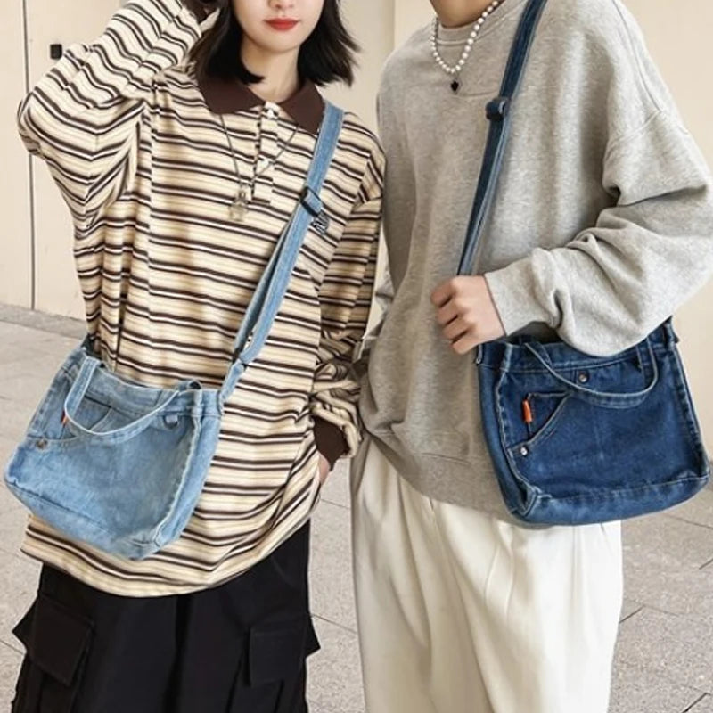 Denim Shoulder Messenger Bag for Women Large Tote Handbag