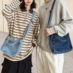 Denim Shoulder Messenger Bag for Women Large Tote Handbag