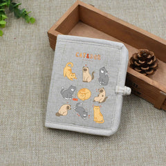 Cartoon Pet Print Wallet Cat and Dog Linen Japanese Purse Lady Short Wallets