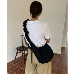 Casual Fold Lace Shopping Bag Drawstring Large Capacity Canvas Women Bags