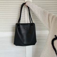 Casual Shoulder Bag Soft Leather Bucket Tote Brown