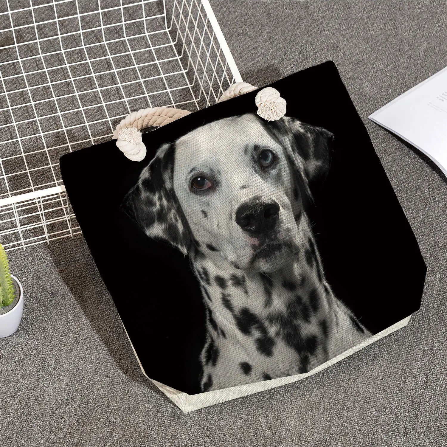 Cat Dog Printed Women's Beach Bag Customizable Side Bags For Women