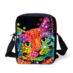 Cat Dog Watercolor Style Pattern Teenager Kids Messenger Bag