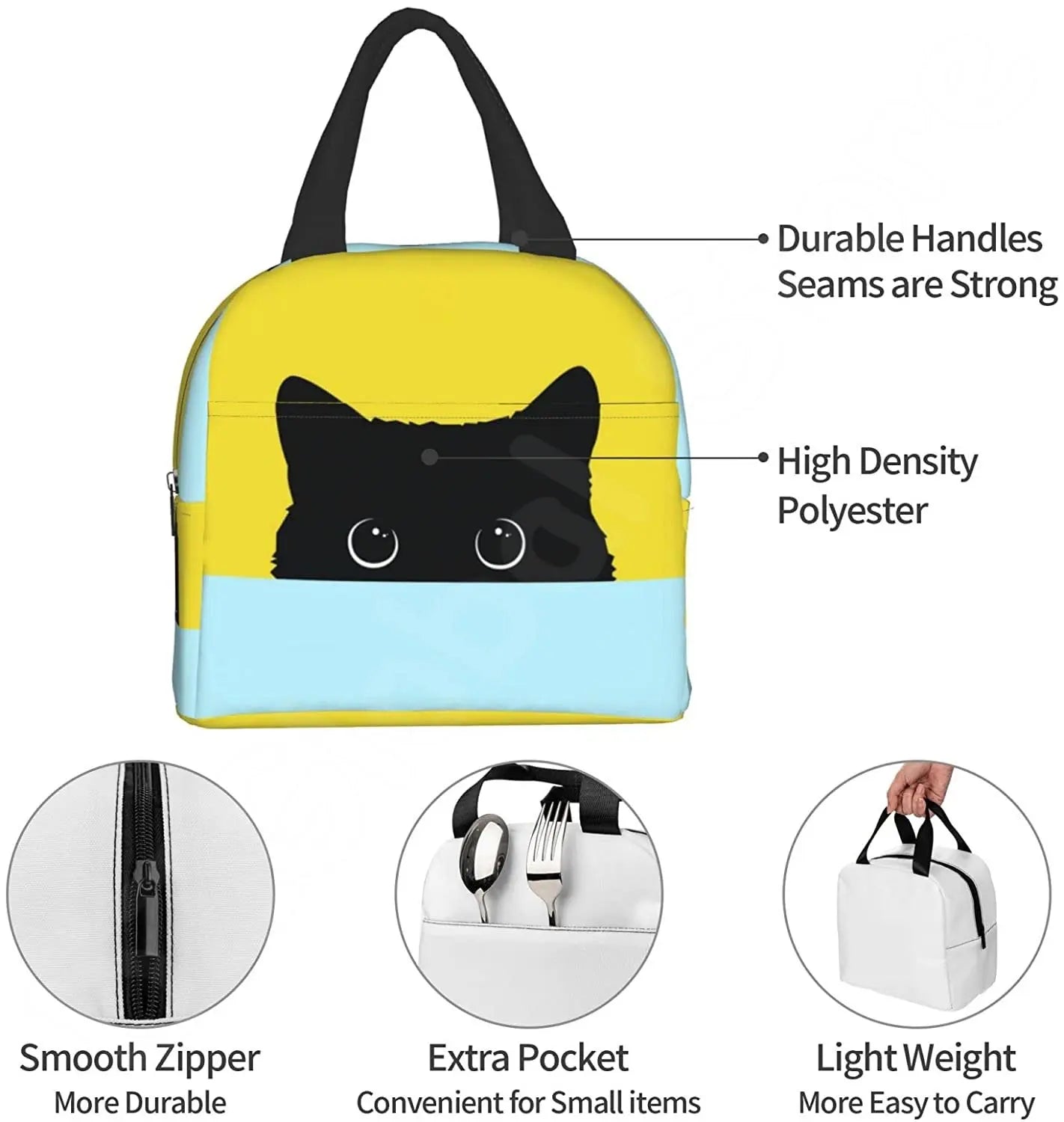Cat Insulated Lunch Bag Reusable Cooler Thermal Tote Bag for Travel Work