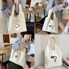 Cat Pattern Canvas Vest Bag Women?s Tote Bags Casual Shopping Bags
