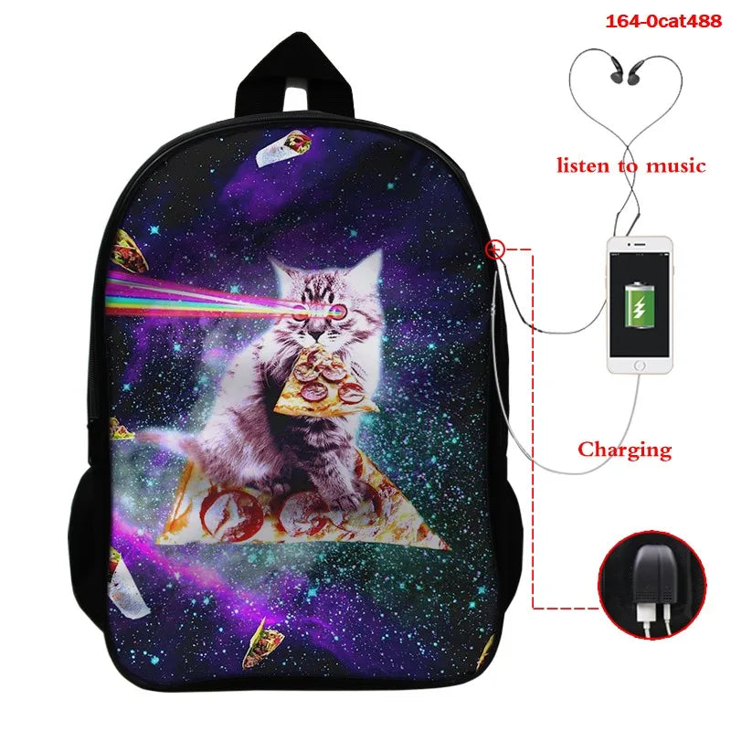 Cat Print 3D School Backpack for Girls Boys Children Book Bag