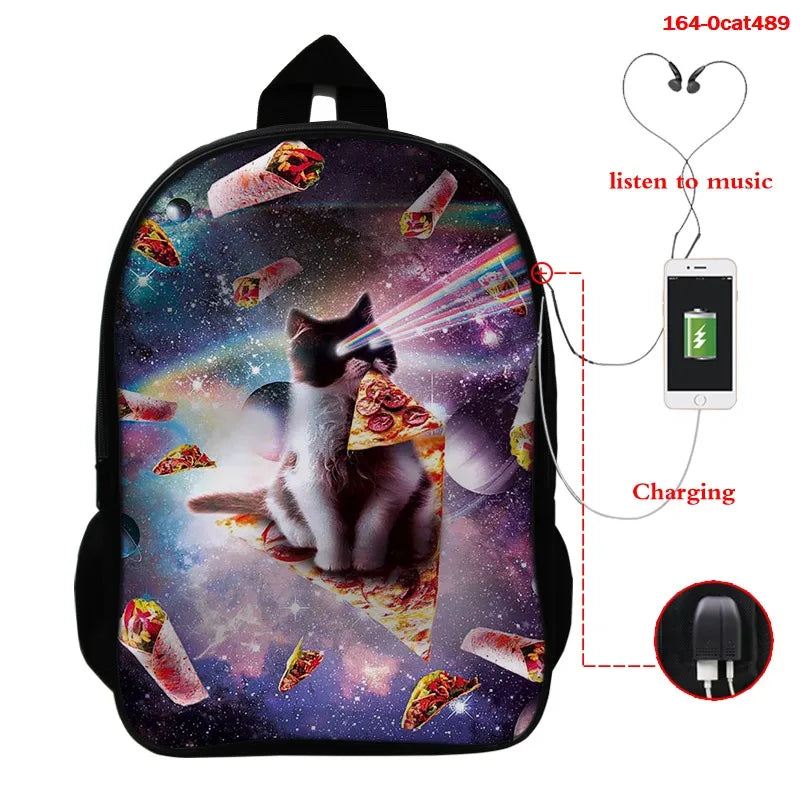 Cat Print 3D School Backpack for Girls Boys Children Book Bag