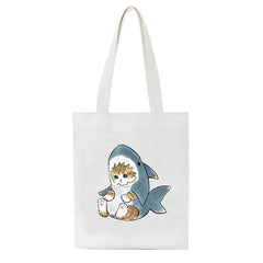 Cat Shark Canvas Women Shopping Bags Animal Girl Shoulder Cloth Bags