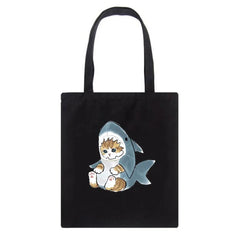 Cat Shark Canvas Women Shopping Bags Animal Girl Shoulder Cloth Bags