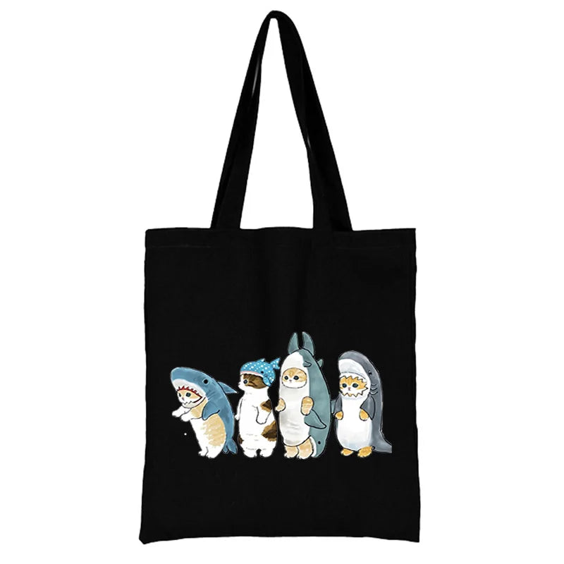 Cat Shopping Bag Woman Shopper Folding Canvas Tote Travel Bags