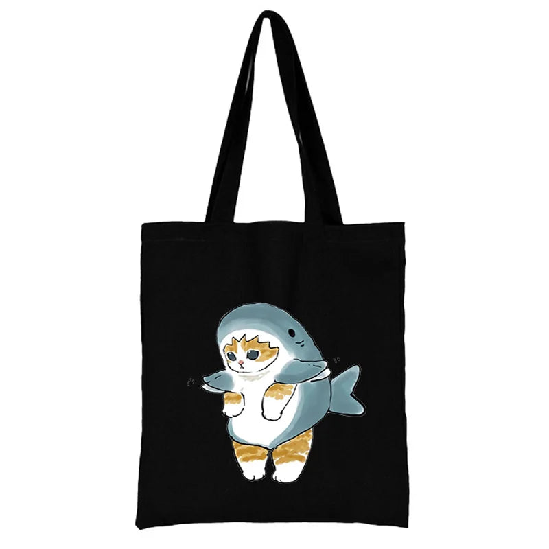 Cat Shopping Bag Woman Shopper Folding Canvas Tote Travel Bags