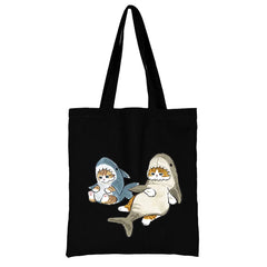Cat Shopping Bag Woman Shopper Folding Canvas Tote Travel Bags