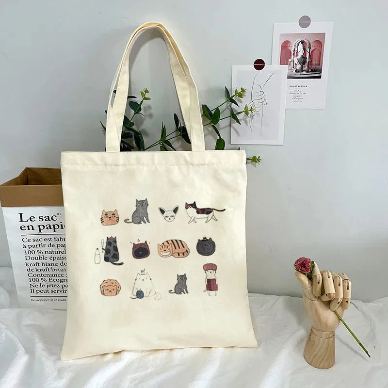 Cat Shopping Bags Shopper Cotton Handbag Boodschappen