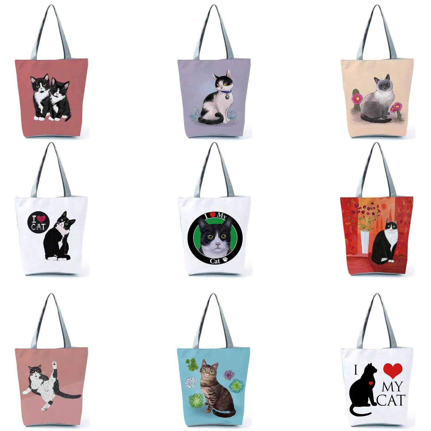 Cat Tote Bag Handbags Reusable Shopping Bag Ladies Shoulder Bag Beach Pattern