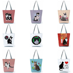 Cat Tote Bag Handbags Reusable Shopping Bag Ladies Shoulder Bag Beach Pattern