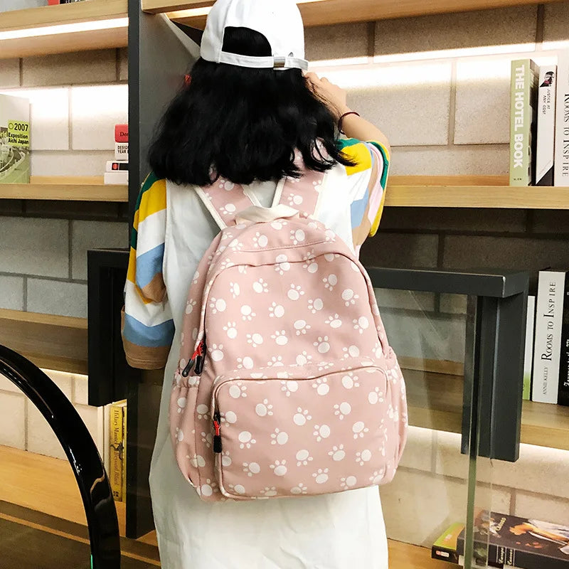 Cat Paw Print School Bags For Teenagers Girls Backpack
