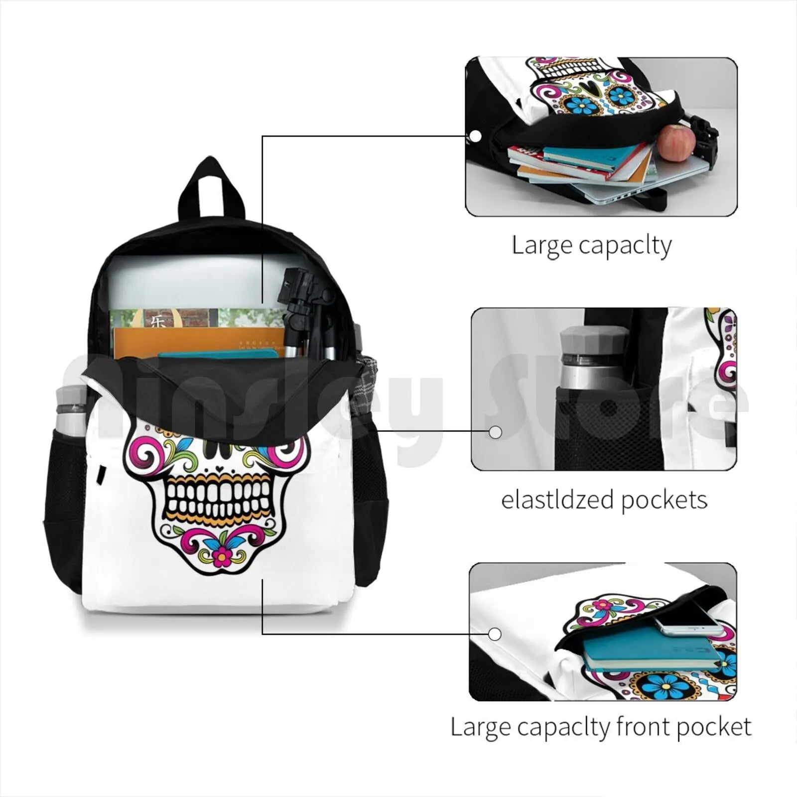 Catrina Sugar Skull Outdoor Hiking Backpack Riding Climbing Sports Bag