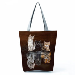 Cats Print Handbag for Women Animal Series Shoulder Bag Shopper Tote Bags
