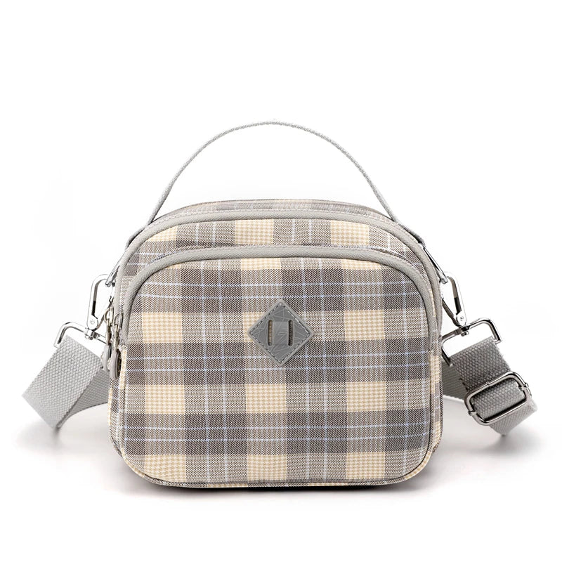 Colorful Plaid Shoulder Bag for Women, Mini Nylon Mobile Phone Crossbody Bag