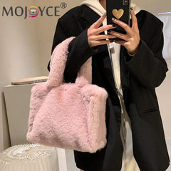 Soft Plush Fur Handbag Mini Top-handle Bag Portable Travel Phone Bags