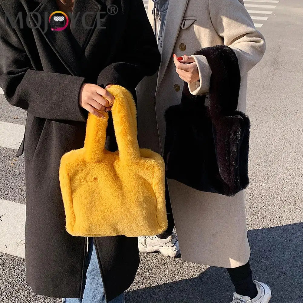Soft Plush Fur Handbag Mini Top-handle Bag Portable Travel Phone Bags