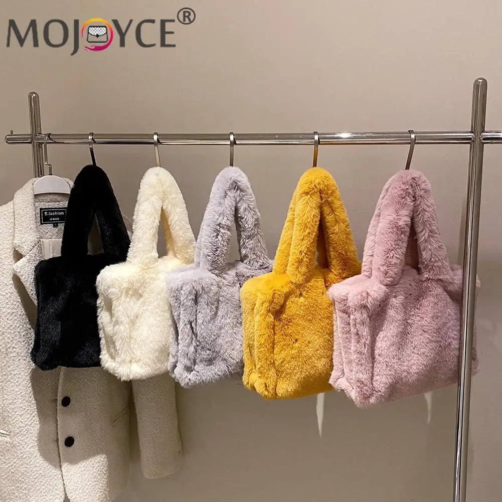 Soft Plush Fur Handbag Mini Top-handle Bag Portable Travel Phone Bags