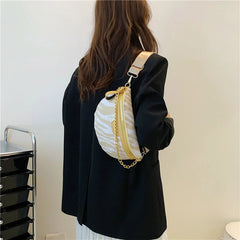 Zebra Pattern Leather Fanny Pack Chain Waist Bag Female Travel Shoulder Bag
