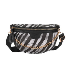 Zebra Pattern Leather Fanny Pack Chain Waist Bag Female Travel Shoulder Bag