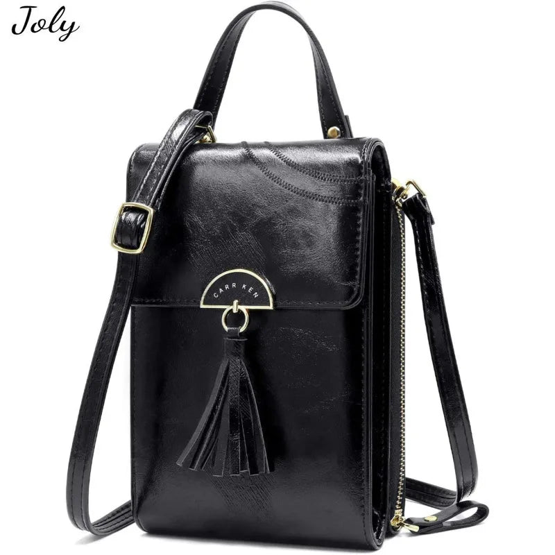 Cell PU Leather Small Cross Body Mini Wallet Purse Bag - Black