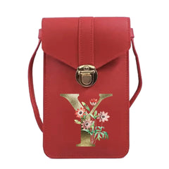 Universal Cell Phone Bag Shoulder Handbag Golden Flower 26 Letters Print