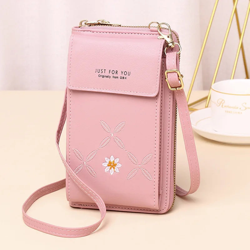 Flower Embroidery Crossbody Bag Women Large-capacity PU Leather Shoulder Wallet