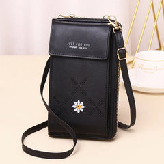 Flower Embroidery Crossbody Bag Women Large-capacity PU Leather Shoulder Wallet