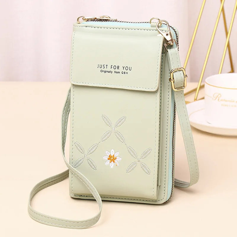 Flower Embroidery Crossbody Bag Women Large-capacity PU Leather Shoulder Wallet