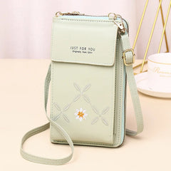 Flower Embroidery Crossbody Bag Women Large-capacity PU Leather Shoulder Wallet