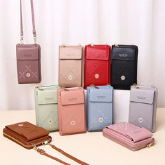Flower Embroidery Crossbody Bag Women Large-capacity PU Leather Shoulder Wallet