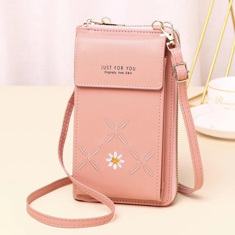 Flower Embroidery Crossbody Bag Women Large-capacity PU Leather Shoulder Wallet