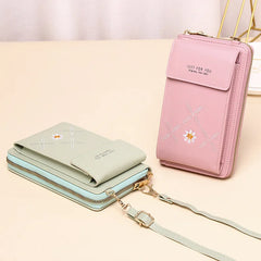 Flower Embroidery Crossbody Bag Women Large-capacity PU Leather Shoulder Wallet