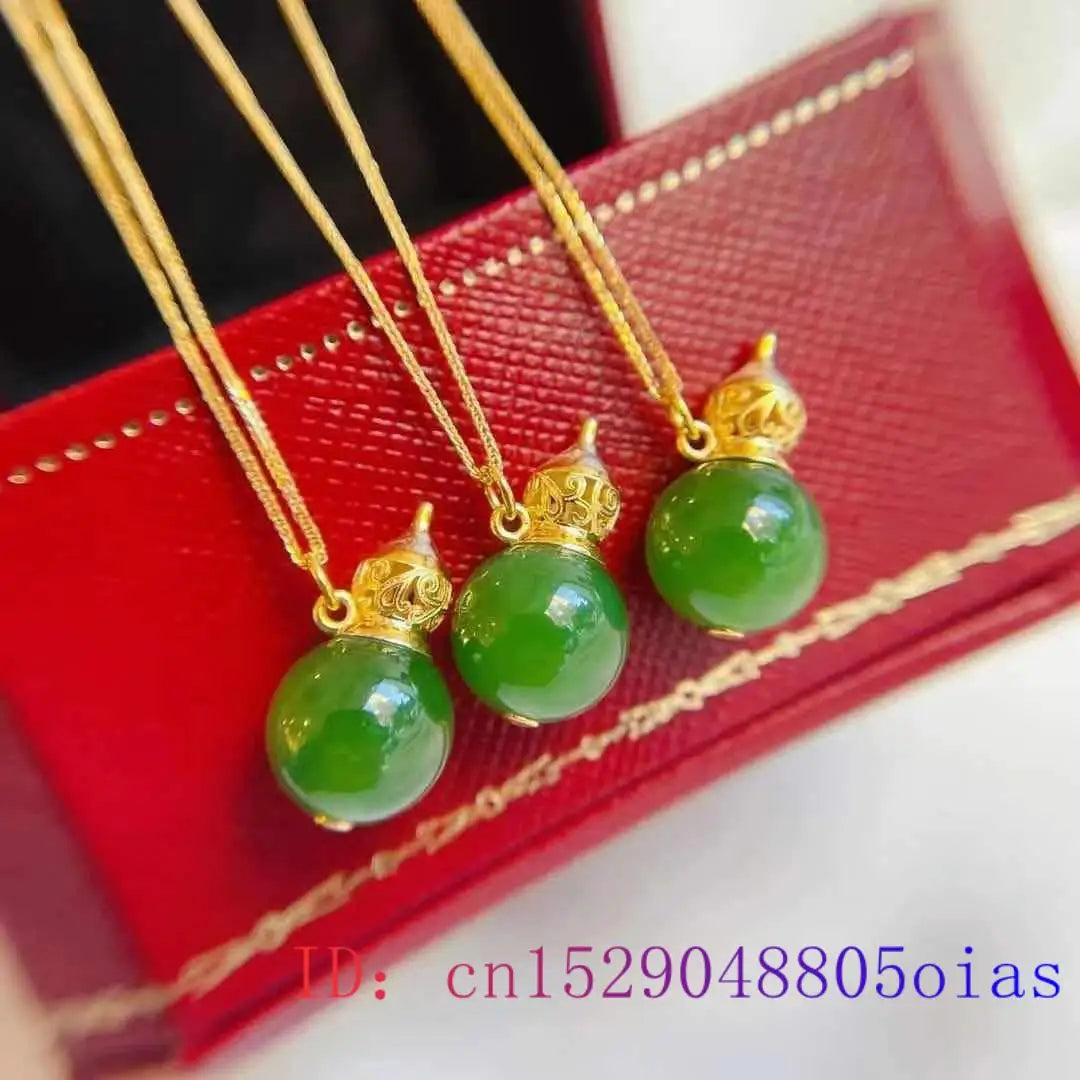 Vintage 925 Silver Green Jade Gourd Necklace Pendant